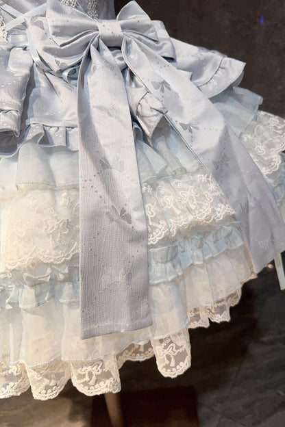Sleeveless Ballet JSK with Multi-Layered Ruffles and Bow