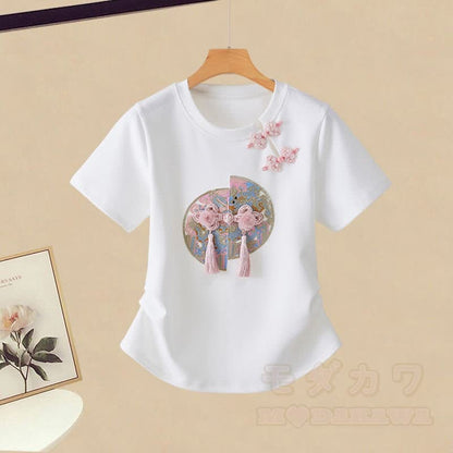 Skirt T-shirt Pieces Set Tassels Buckle Horse-face Two Vintage