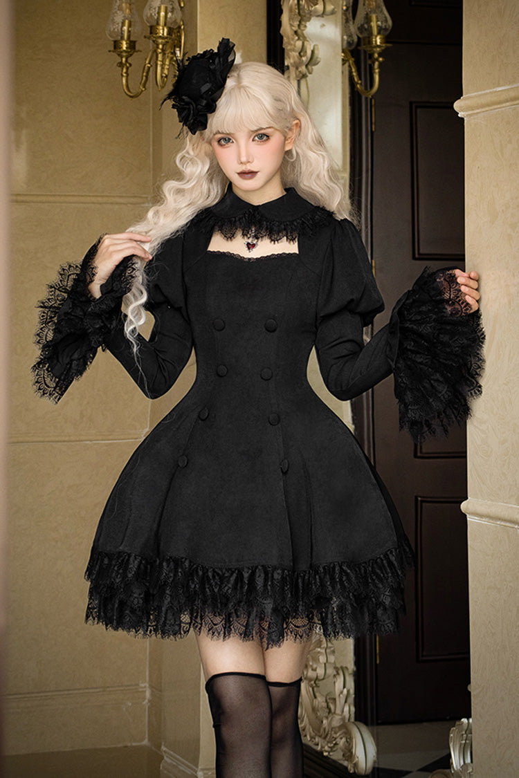 Double-Breasted Hollow Gothic Short-Sleeve Dress