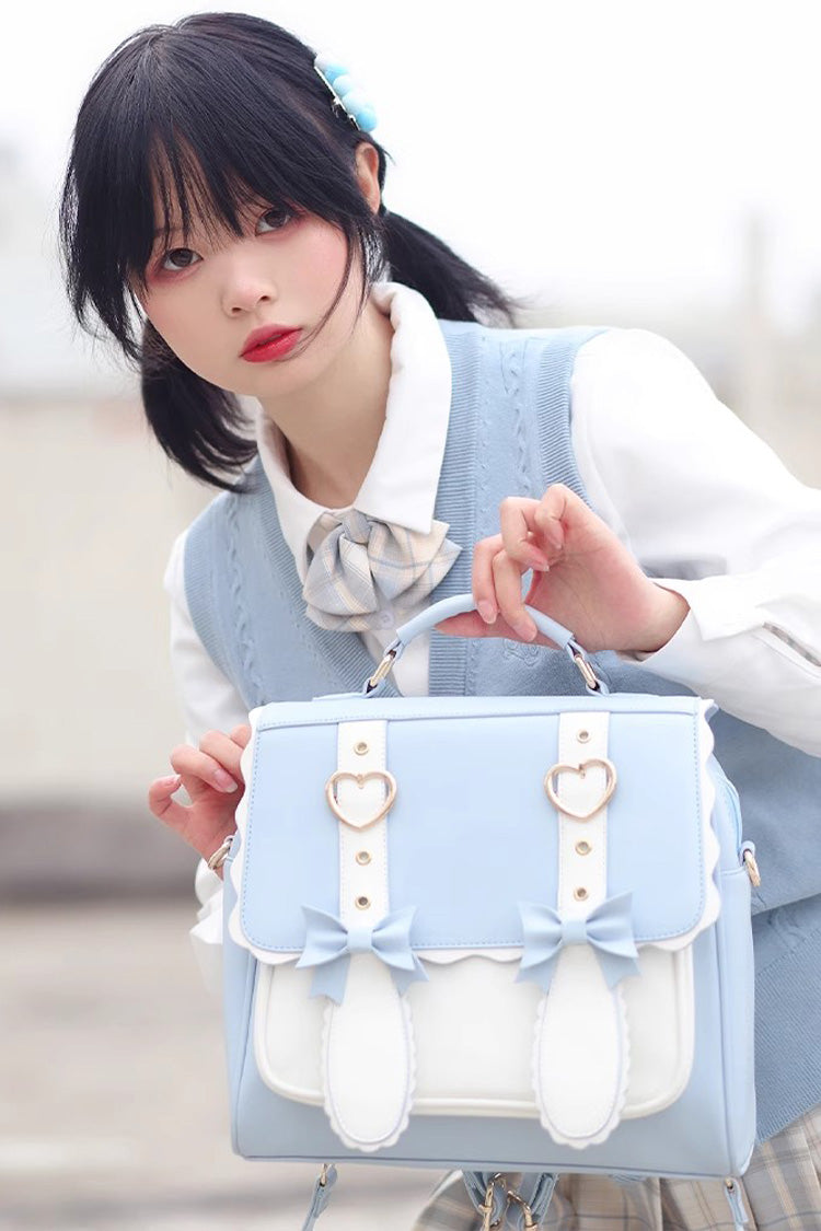 Sac à dos avec nœud papillon et motif lapin bleu