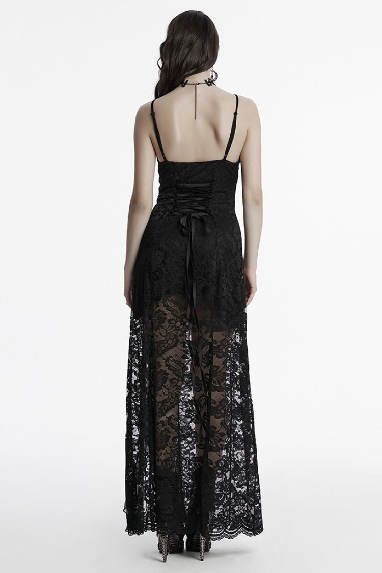 Lace Embellished Gothic Slip Dress with Split