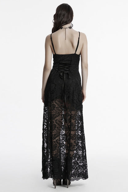 Lace Embellished Gothic Slip Dress with Split