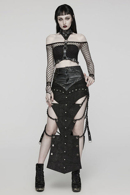 Inverted Triangle Hollow Metal Chain Black Steampunk Skirt