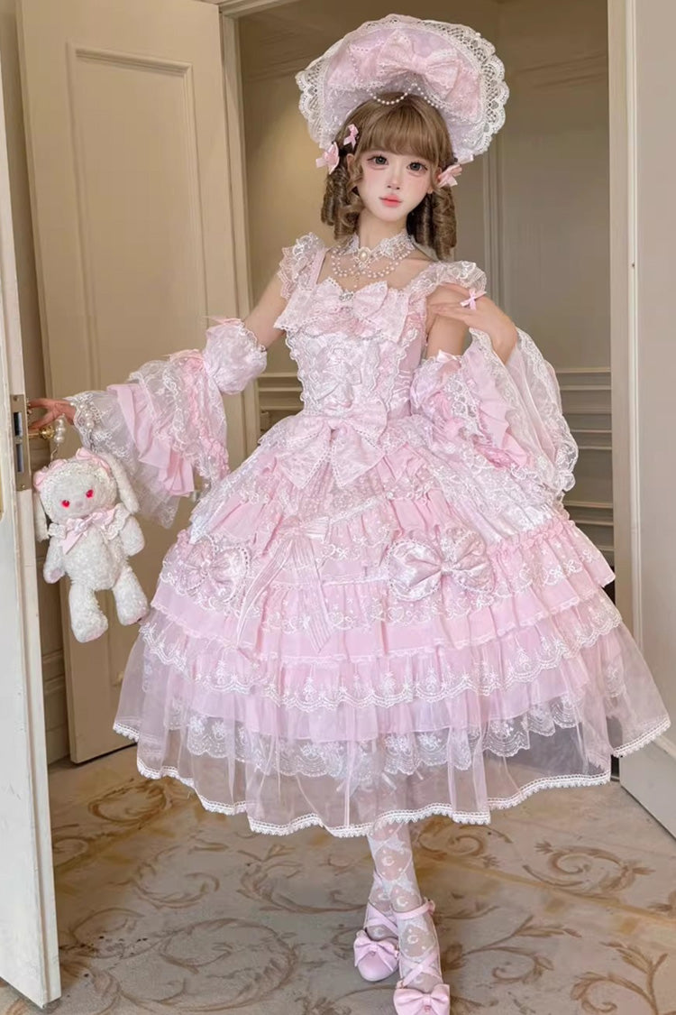 Rose Spring Prelude Sleeveless Tiered Ruffle Bow Lace Princess Sweet JSK Dress