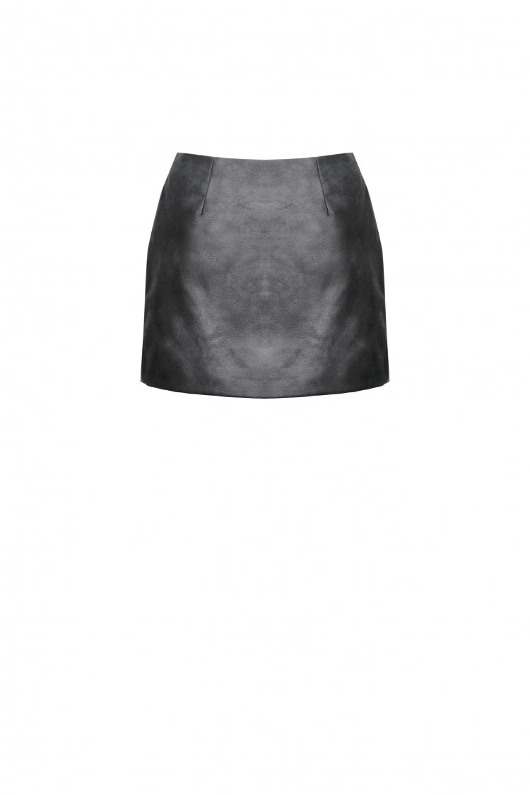 Punk Women's Short Skirt with Faux Leather Straps and Zippered Detail