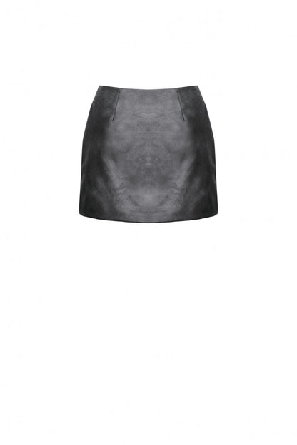 Punk Women's Short Skirt with Faux Leather Straps and Zippered Detail