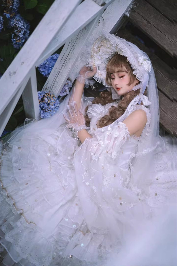 White Dreamy Waltz Sleeveless Layered Ruffle Lace Gothic JSK