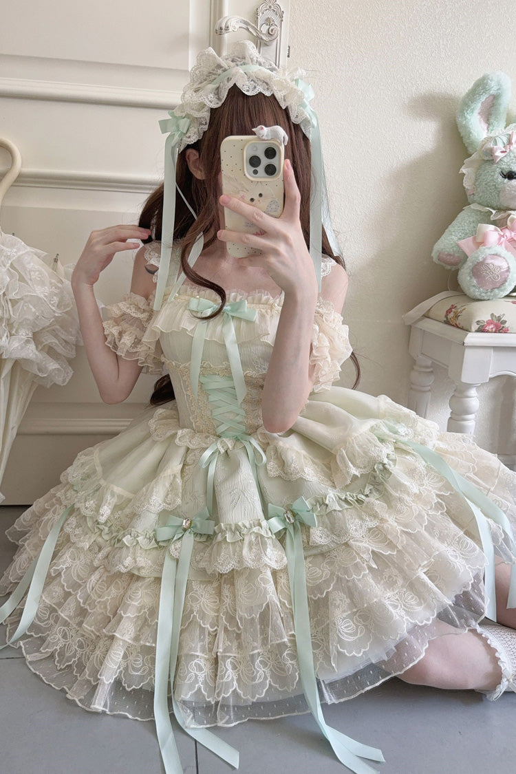 Emerald Layered Lace-Up Ballet Lolita JSK - Ribbon Heart