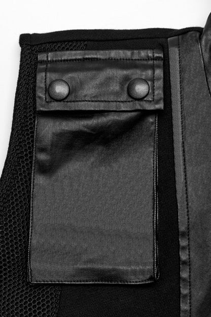 Men's Punk Hooded Vest with Black Stitching