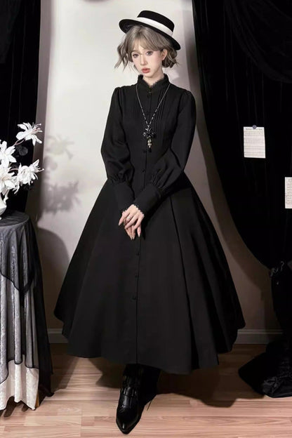 Long Puff Sleeves Gothic Elegant Dress - Astrea