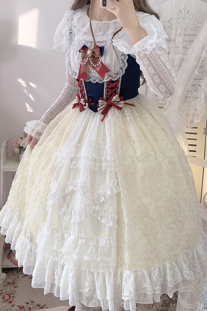 Snow White Sweet Lolita Ruffle Bowknot Lace JSK Dress