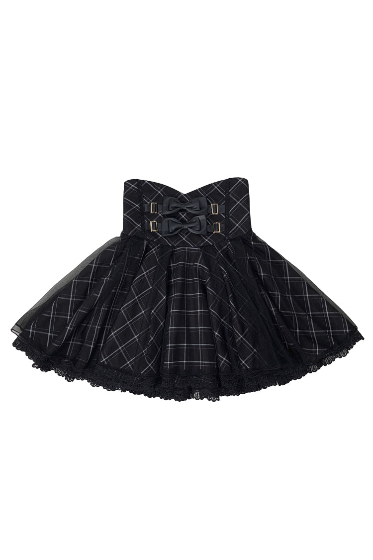 Black Plaid Bow Sweet Japanese Skirt