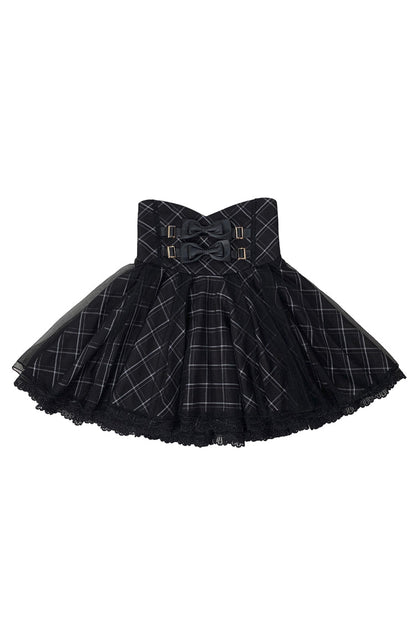 Black Plaid Bow Sweet Japanese Skirt