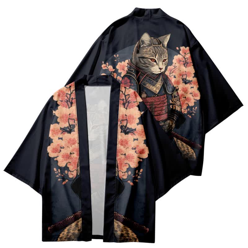 Cute Cat Warriors Print Cardigan Kimono Outerwear