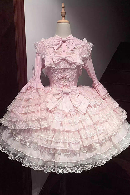 Rose Multi-Tier Ruffle Bow Lace Sweet Lolita Jumper - Love Overture