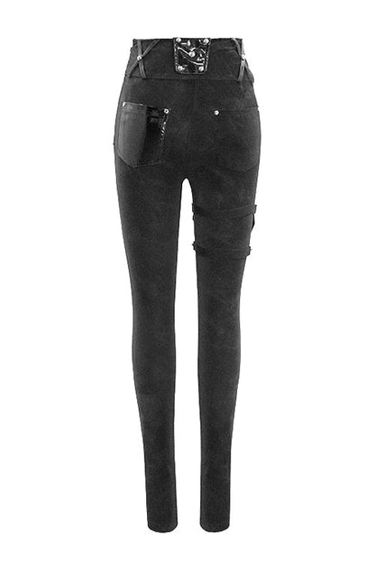 Goth Stretch Knit Asymmetrical Loop Detail Slim Trousers