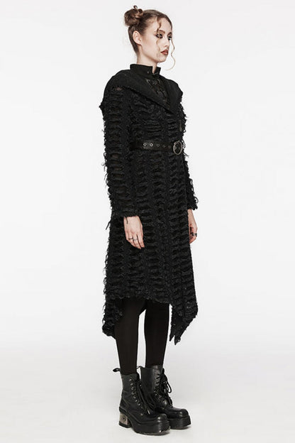 Hooded Asymmetric Black Long Coat Punk Women's Outerwear