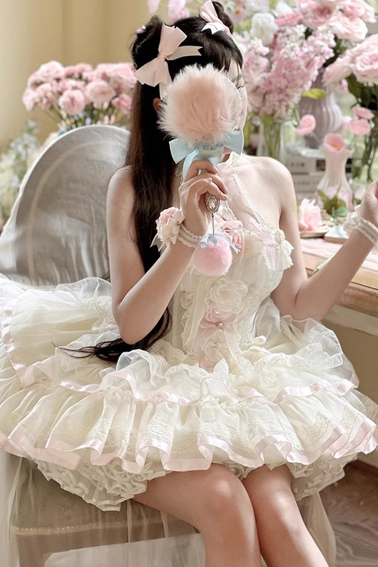 Floral Ballet Halterneck Layered Ruffled Lace Sweet Gown
