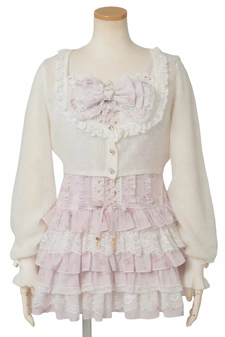 Multi-Layer Printed Ruffle Bow Sweet Dress Three Colors