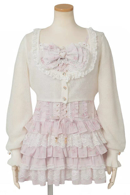 Multi-Layer Printed Ruffle Bow Sweet Dress Three Colors