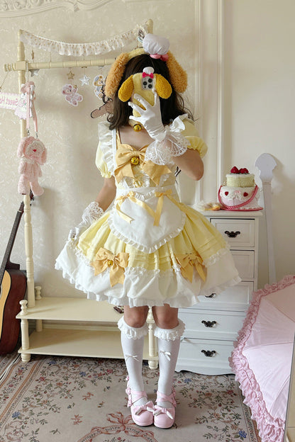 Sweet Lolita Skirt Set with Ruffle Bowknot and Bell Meow Design