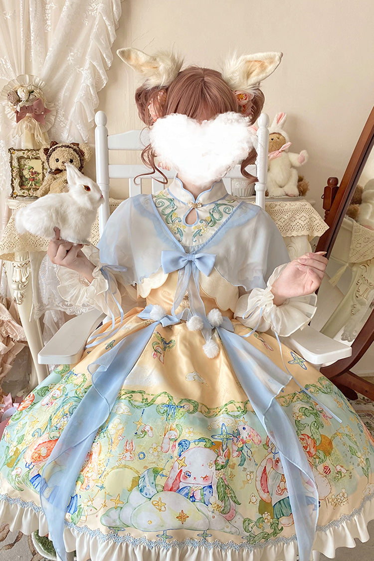 Fairy Rabbit Print Ruffle Chinese Princess Lolita Dress