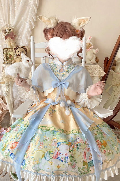 Fairy Rabbit Print Ruffle Chinese Princess Lolita Dress