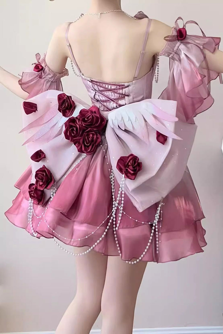 Plum Red Sweet Ballet Lolita Swan Wonderland Embroidery Lace-Up Mini JSK Dress
