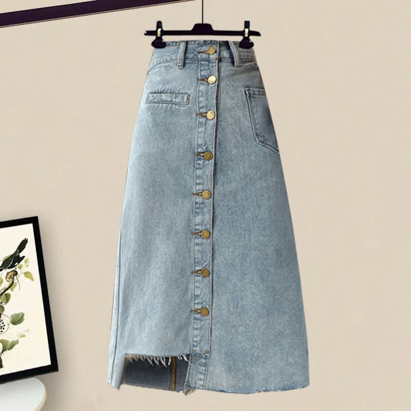 Irregular Flouncing T-Shirt Denim Skirt Pants