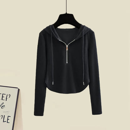 Zipper Hoodie Color Set Pants Pure Black