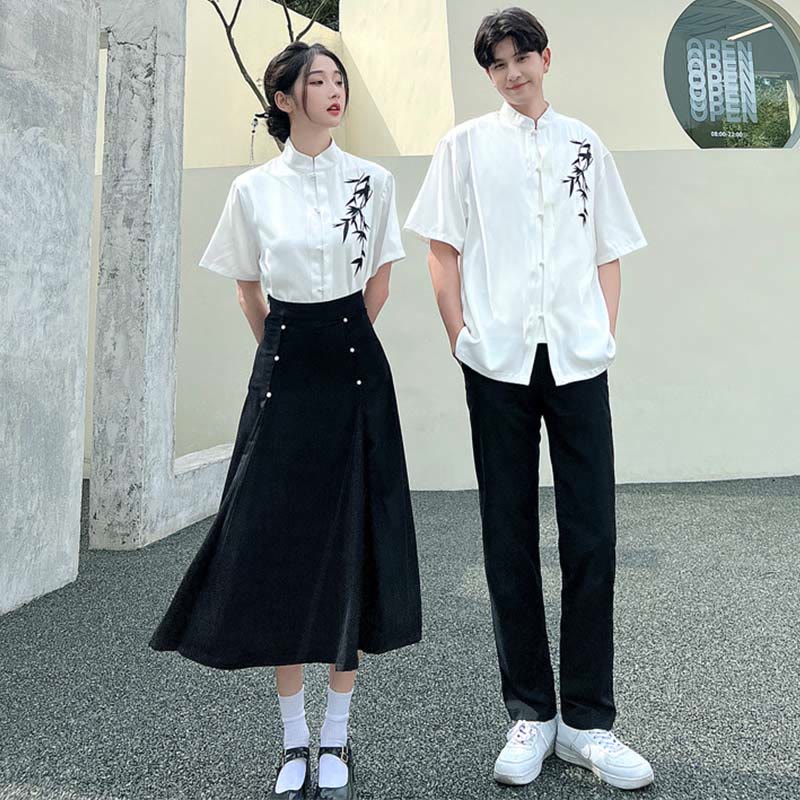 Couple Vintage Leaves Print T-Shirt Skirt Pants