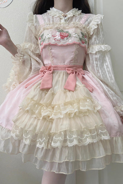 Moon Rabbit Ruffle Embroidery Cardigan Jsk - Sweet Lolita Bowknot