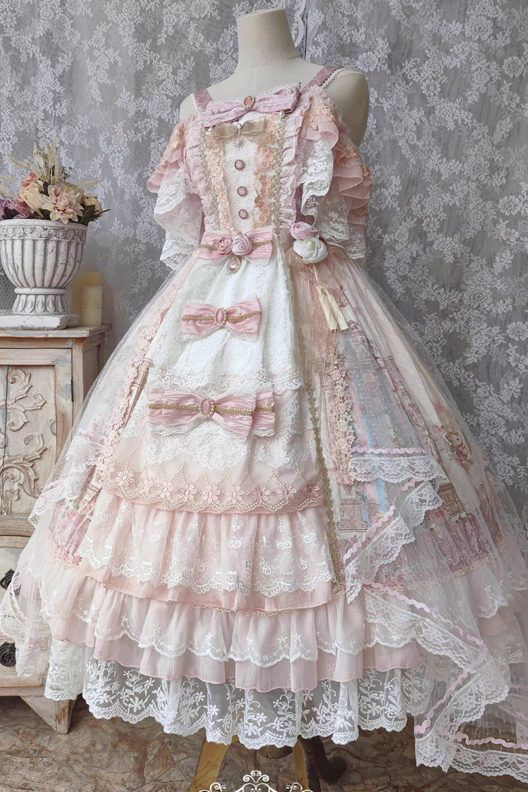 Rose Moonlight Melody Off Shoulder Sleeveless Layered Bride Open Front Bow Lace Gorgeous JSK Set