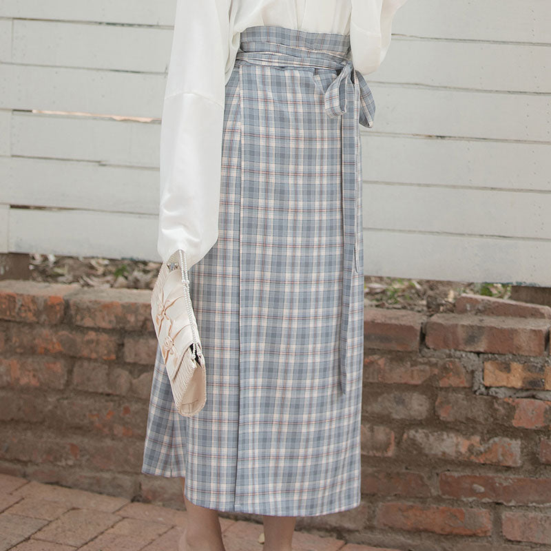 Vintage Plaid Belt Skirt Outerwear Four-piece Set