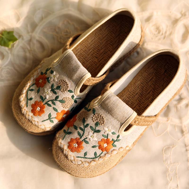 Vintage Blumen Canvas Flache Schuhe