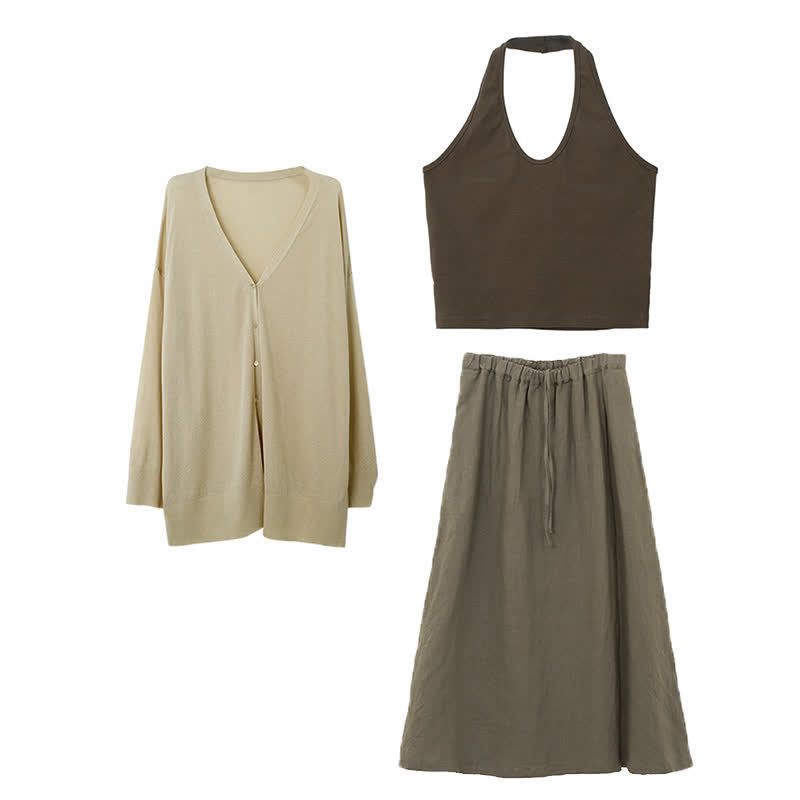 Skirt V-neck Waist Top High Cardigan Halter Cami