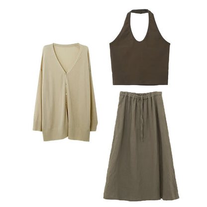 Skirt V-neck Waist Top High Cardigan Halter Cami