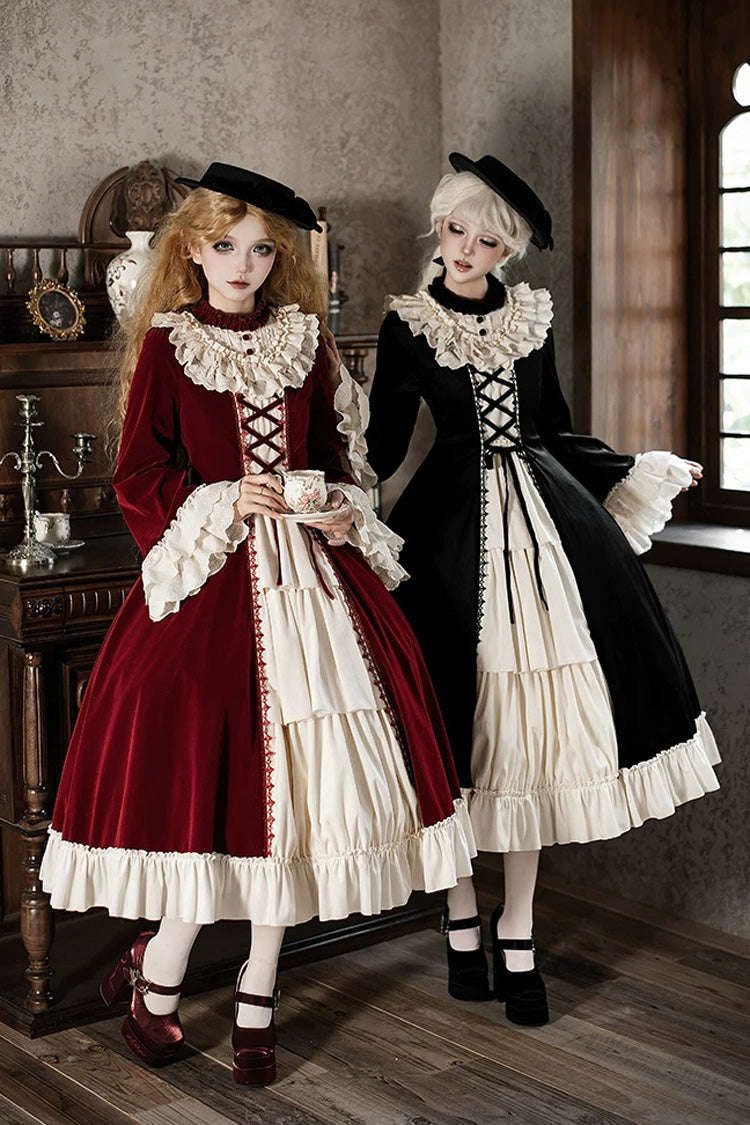Letters and Poems Nutcracker Box Long Sleeves Ruffled Open-Front Bow Lace-Up Gothic Lolita Dress