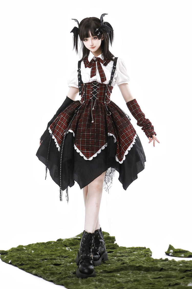 Soul Mantra Plaid Sweet Lolita Strap Dress - Noir