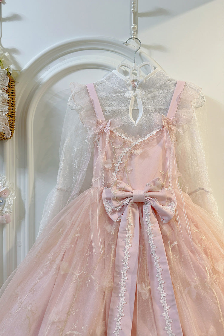 Sweet Sleeveless Ruffle Embroidery Bow Lace Chinese Style JSK Dress