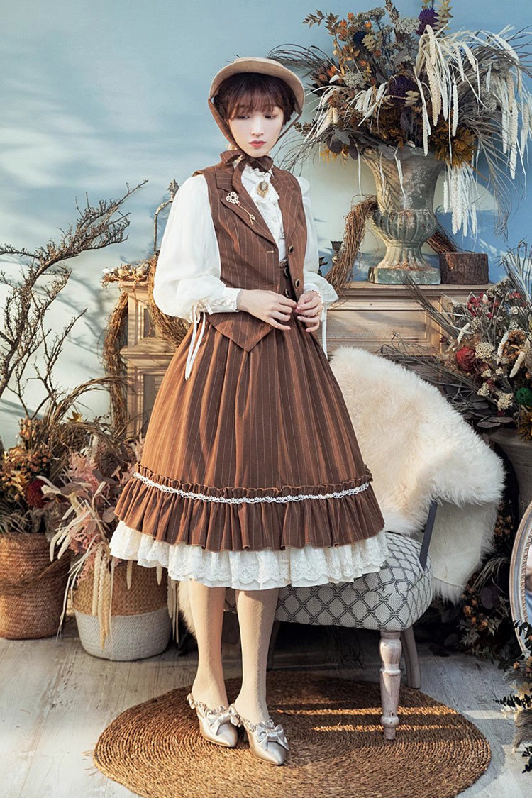 Layered Striped Ruffle Sweet College Elegant Lolita Skirt
