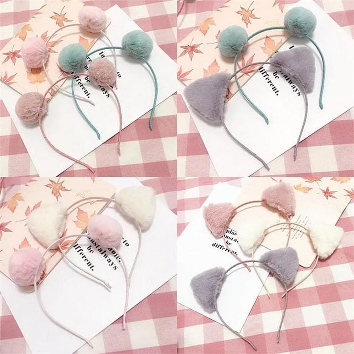 Kawaii Cat Ear Plush Ball Hair Hoop SP1812342