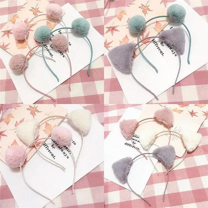 Kawaii Cat Ear Plush Ball Hair Hoop SP1812342
