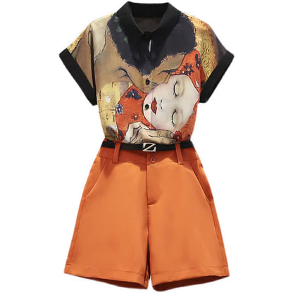 Chiffon Casual T-Shirt Face Print Girl Shorts