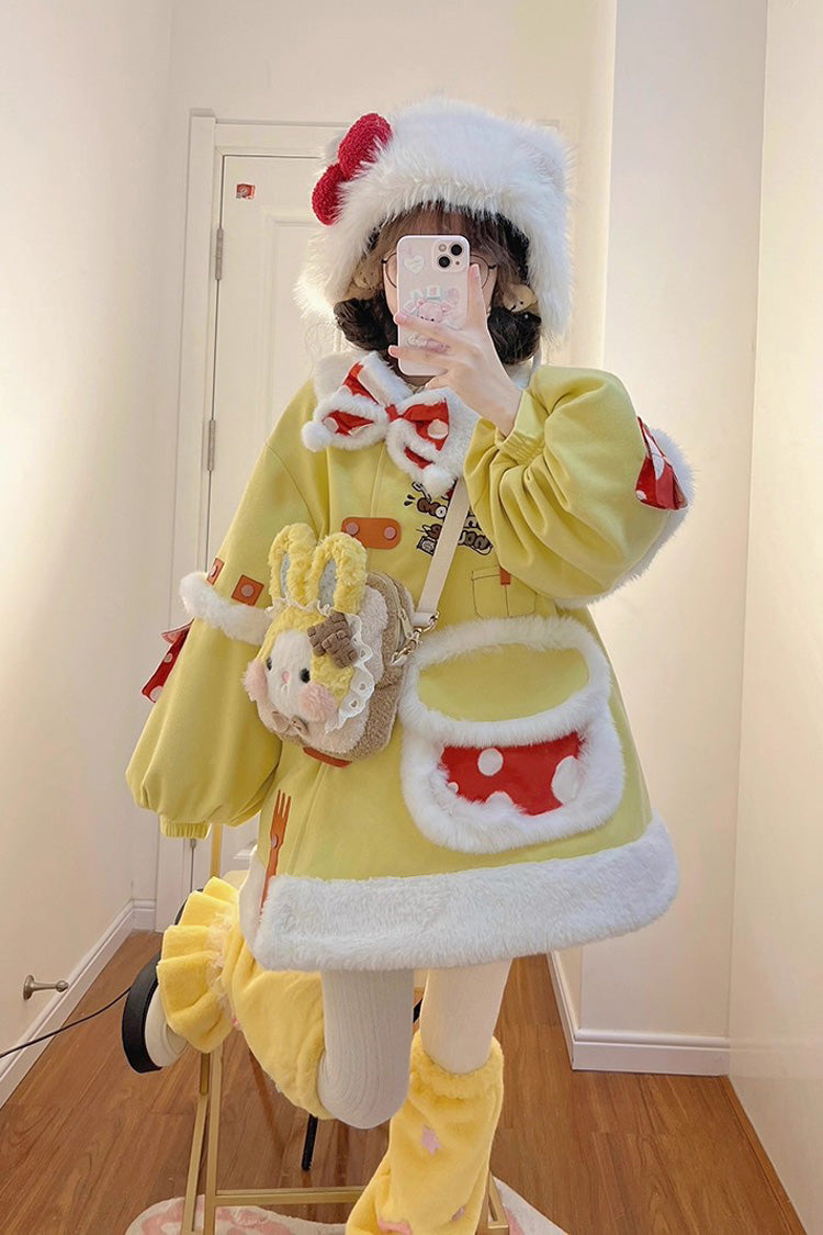 Mushroom House Long Sleeve Embroidery Bow Sweet Lolita Coat in Yellow
