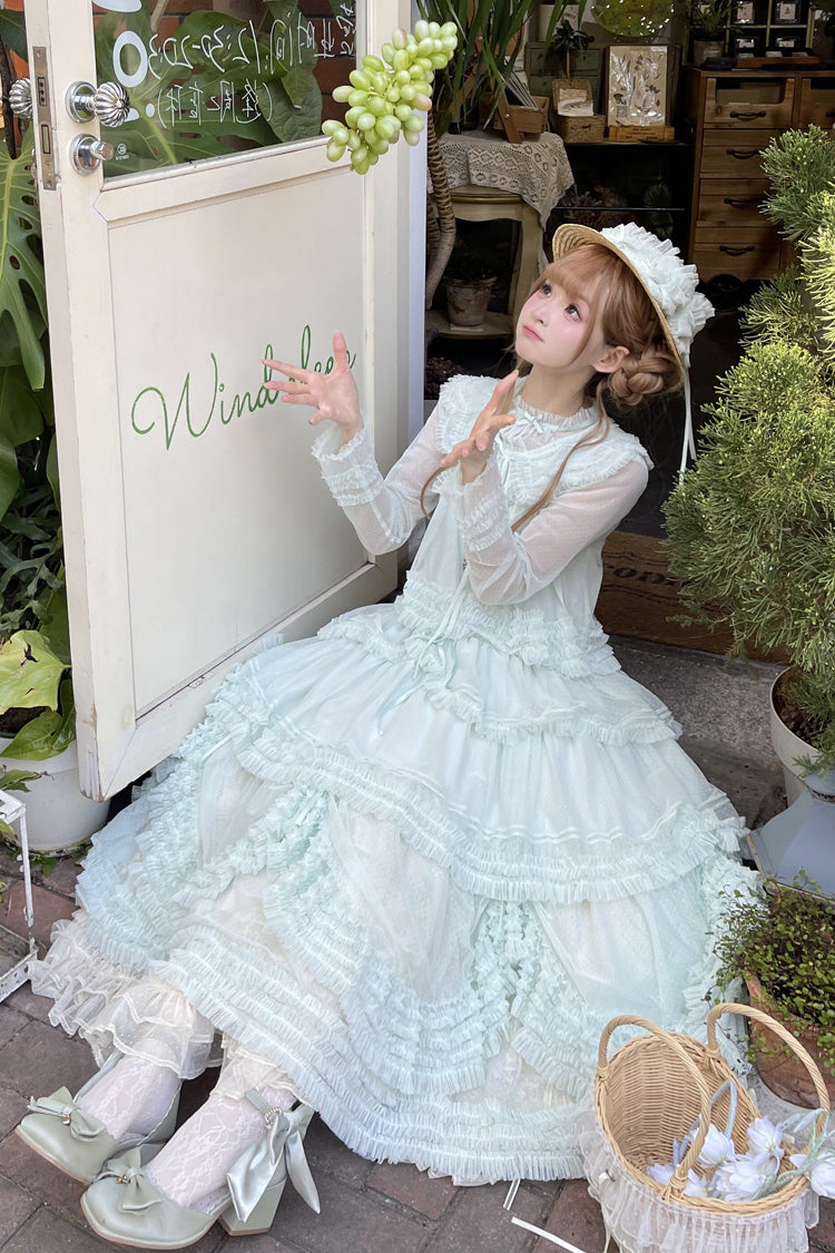 Sweet Stand Collar Long Sleeve Multi Layer Ruffle Color Block Lolita Tiered Dress 14 Colors