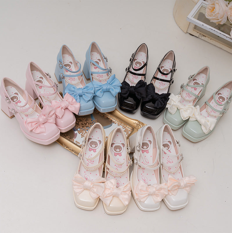 Chaussures Mary Jane Lolita à talons hauts avec nœud papillon Kawaii