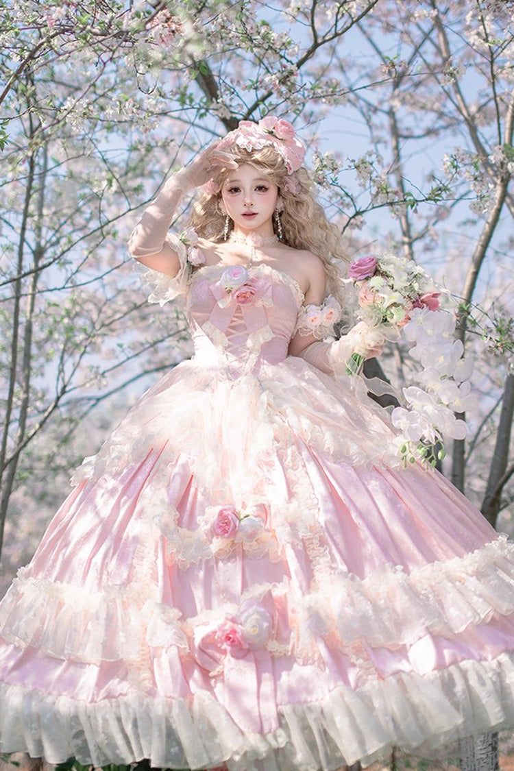 Pink Ruffle Bridal Bow Lace Sweet Princess Lolita Jumper - Love and Roses