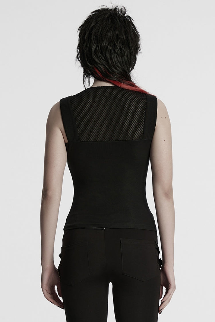 Plunging Mesh Punk Vest with Stitching