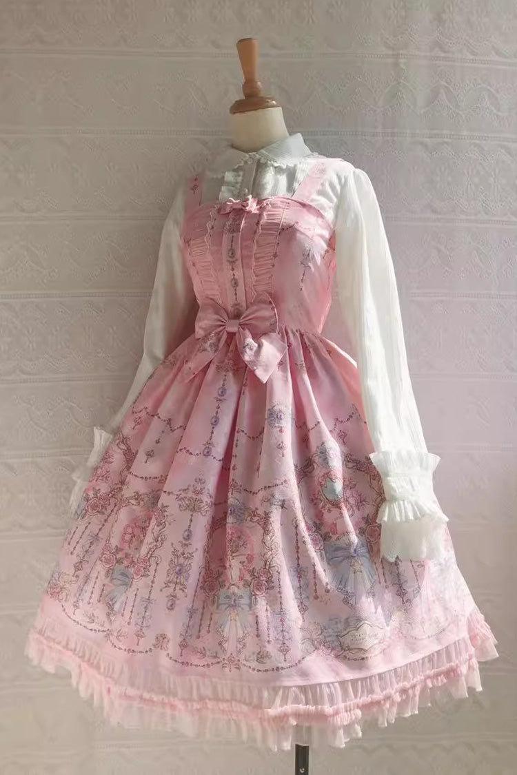 Small Delicate Print Ruffle Bowknot Jsk Dress - Sweet Lolita